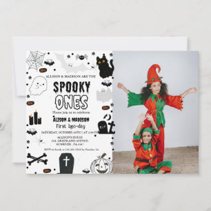 Convites Spooky One Halloween Twin primeira festa de aniver