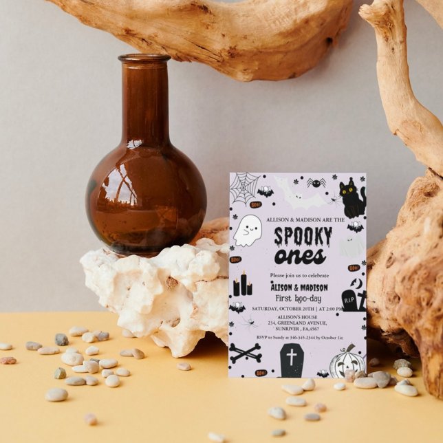 Convites Spooky One Halloween Twin primeira festa de aniver (Criador carregado)