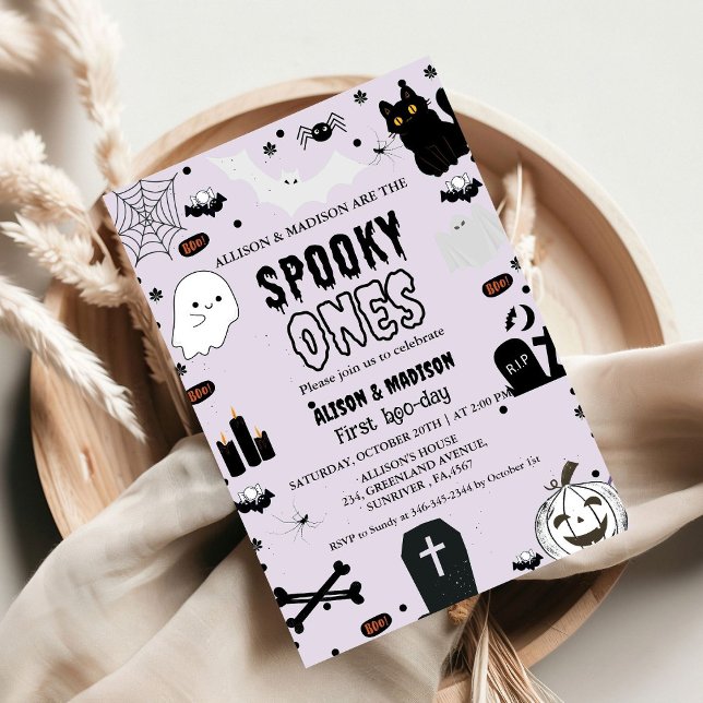 Convites Spooky One Halloween Twin primeira festa de aniver (Criador carregado)
