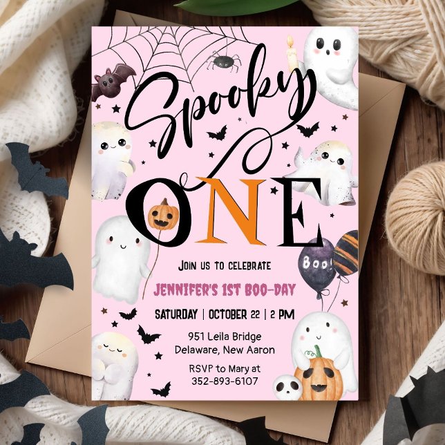 Convites Spooky One! Primeiro aniversario de Halloween Rosa (Criador carregado)