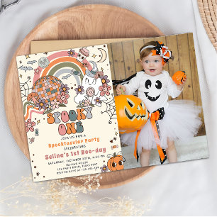 Convites Spooky One Retro Ghost Halloween Foto de Aniversár