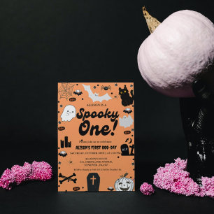 Convites Spooky One Retro Grovy Halloween Girl primeiro ani