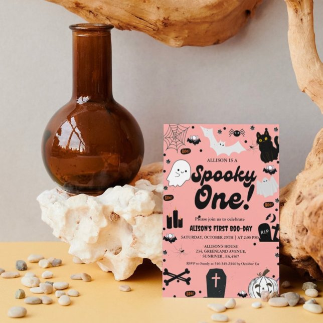 Convites Spooky One Retro Grovy Halloween Girl primeiro ani (Criador carregado)