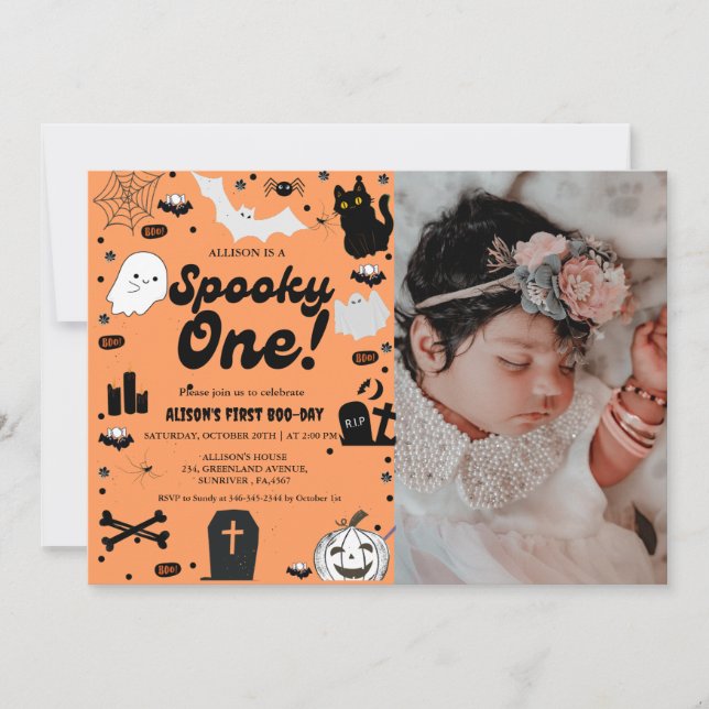 Convites Spooky One Retro Grovy Halloween Primeiro Aniversá (Frente)