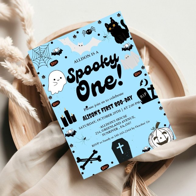 Convites Spooky One Retro Grovy Halloween Primeiro Aniversá (Criador carregado)
