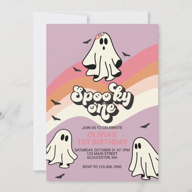Convites Spooky One Retro Halloween Ghost primeiro aniversa (Frente)