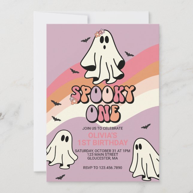 Convites Spooky One Retro Halloween Ghost primeiro aniversa (Frente)