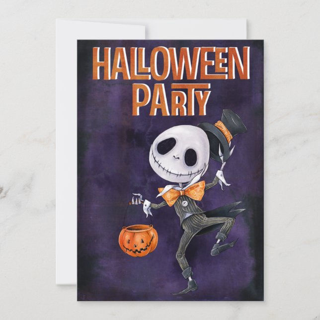 Convites Spooky Orange Skeleton Halloween (Frente)