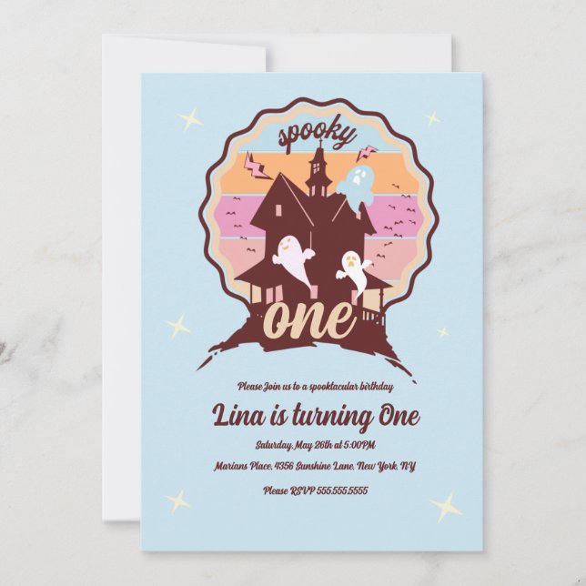 Convites Spooky, Primeiro Aniversário do Dia das Bruxas, Az (Frente)