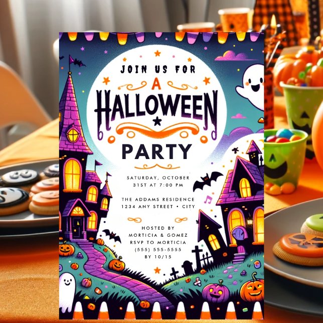 Convites Spooky Pumpkin Ghost Halloween (Whimsically Gothic Halloween Party Invitation)