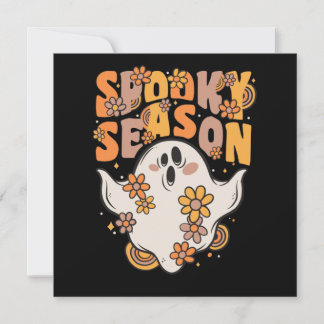 Convites Spooky Season Groovy Ghost Com Flores Vintage