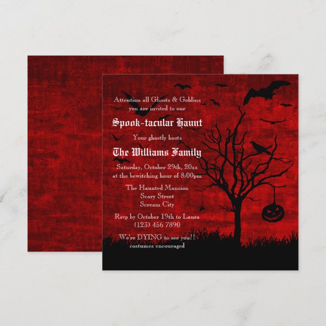 Convites Spooky Silhouettes Grungy Red Halloween (Frente/Verso)