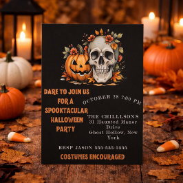 Convites Spooky Skull and Pumpkin Art
