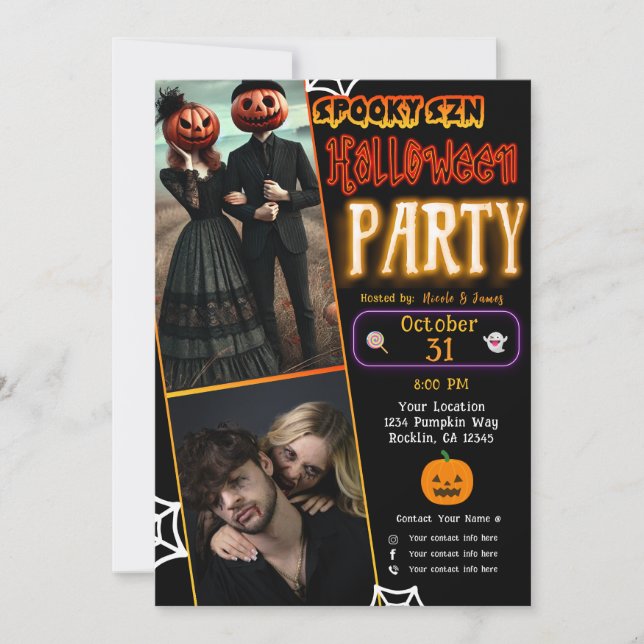 Convites Spooky Szn Glow Halloween Trendy Party (Frente)