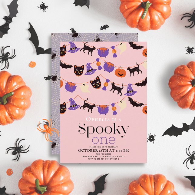 Convites Spooky, Um primeiro aniversario Rosa de Halloween (Criador carregado)