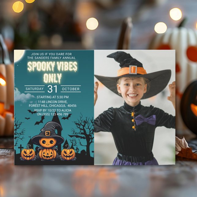 Convites Spooky Vibes Only Halloween Party – Cute Pumpkin (Criador carregado)