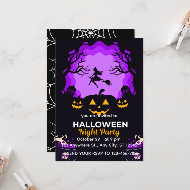 Convites Spooky Witch Halloween Night Party Invitation (Frente/Verso In Situ)