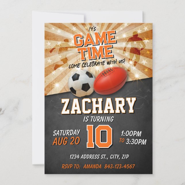 Convites Sport birthday invite Soccer Football AFL (Frente)