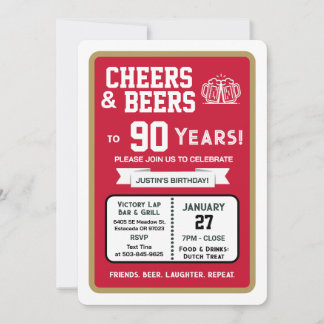 Convites Sports Bar Birthday Cheers and Beers to 90 Years