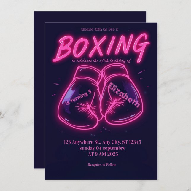 Convites sports boxing birthday invitation (Frente/Verso)