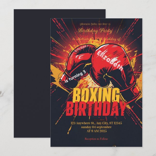 Convites sports boxing birthday invitation (Frente/Verso)