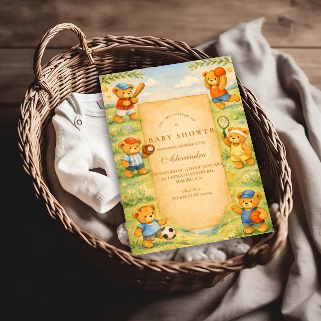 Convites Sports Teddy Bear Baby Shower (Criador carregado)