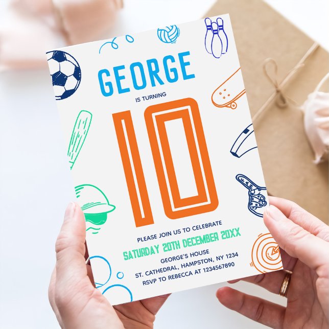Convites Sports Theme Boys Modern Birthday Party (Criador carregado)