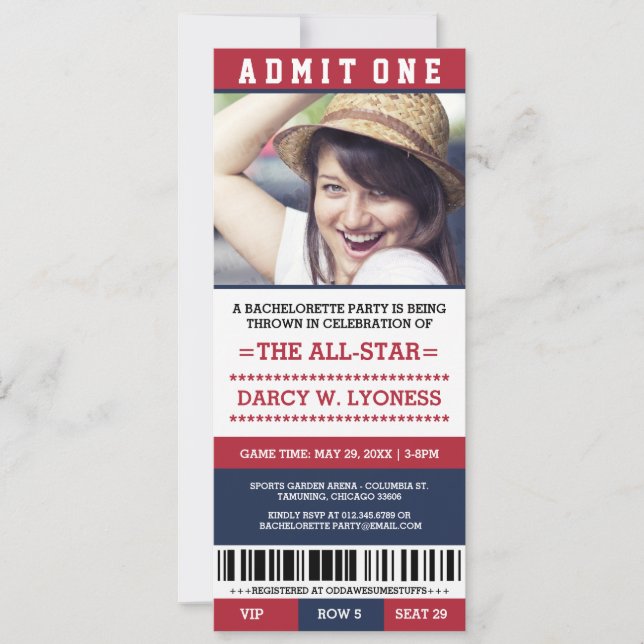 Convites Sports Ticket Bachelorette Party Invites (Frente)