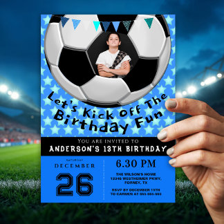 Convites Sporty Photo Birthday Party Invitation | Soccer