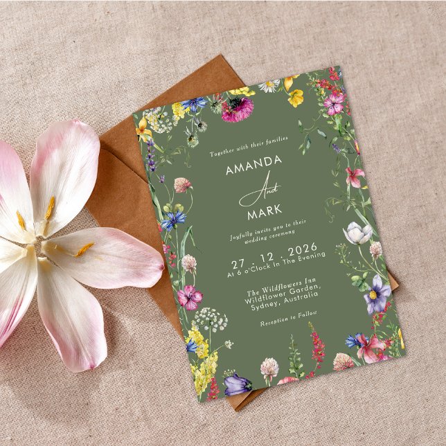 Convites Spring Boho Chic Colorful Wildflower Wedding  (Criador carregado)