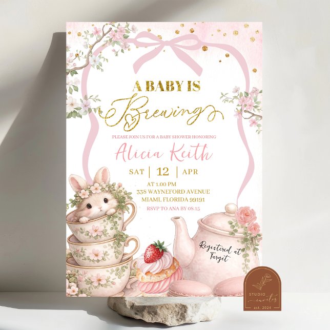 Convites Spring Bunny Tea Baby Is Brewing Baby Shower (Criador carregado)