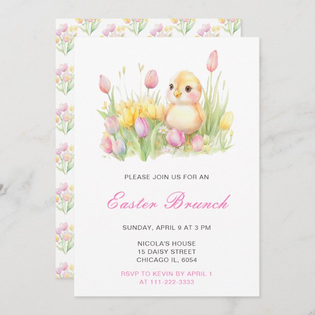Convites Spring Chick Easter Brunch (Frente/Verso)