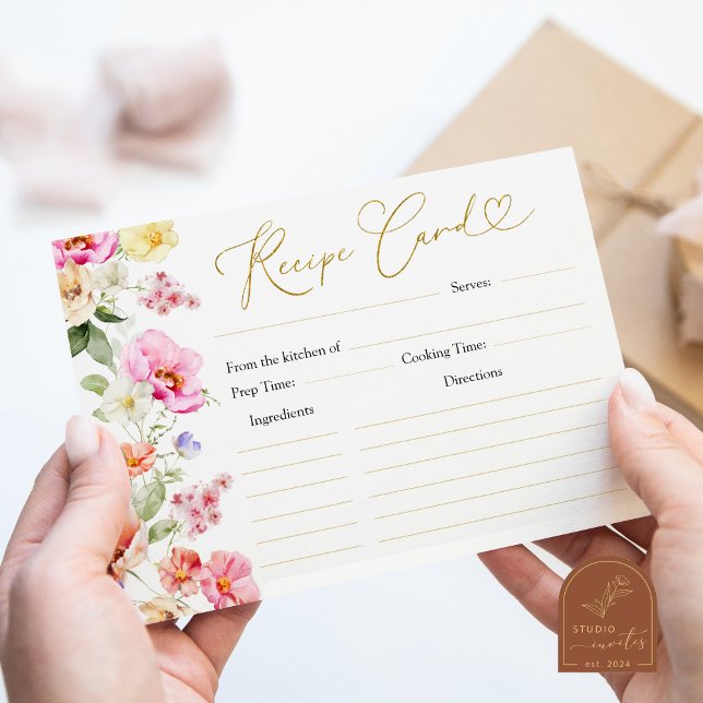 Convites Spring Colorful Floral Bridal Shower Recipe Card (Criador carregado)