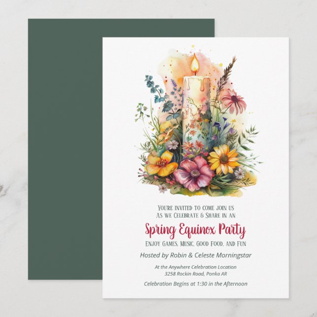 Convites Spring Equinox Party Wildflowers & Candle Sabbat (Frente/Verso)