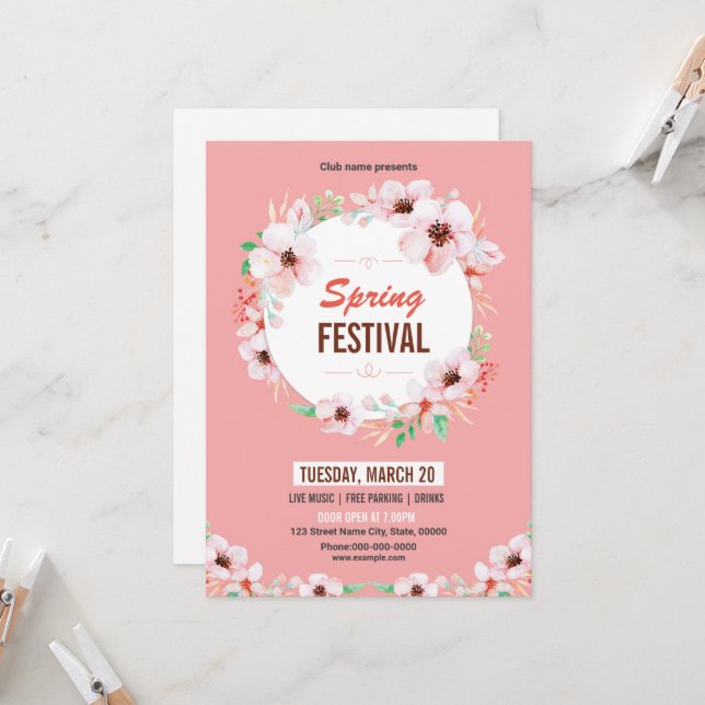 Convites Spring Festival Invitation Flyer Template (Frente/Verso In Situ)