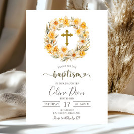 Convites Spring Floral Daffodil Wreath Baptism