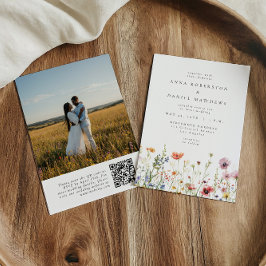 Convites Spring Floral Meadow QR Code Photo Wedding