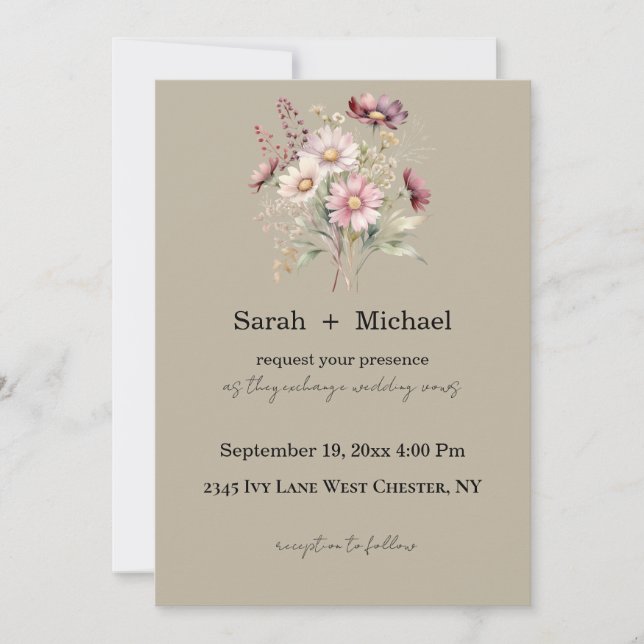 Convites Spring Floral Wedding Invitation (Frente)