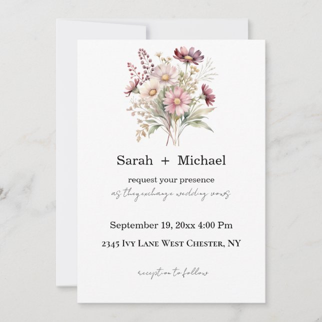 Convites Spring Floral Wedding Invitation (Frente)