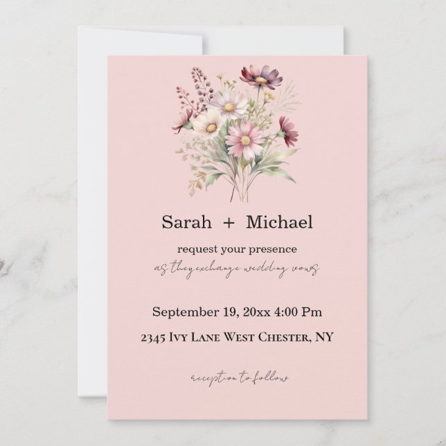 Convites Spring Floral Wedding Invitation (Frente)