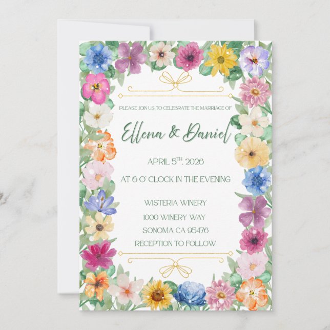 Convites Spring Floral Wildflower Wedding Invitation  (Frente)