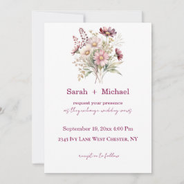 Convites Spring Floral Wine Wedding Invitation