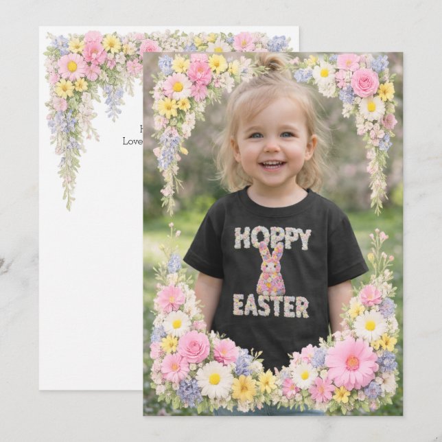 Convites Spring Flower Happy Easter Personalized Photo (Frente/Verso)
