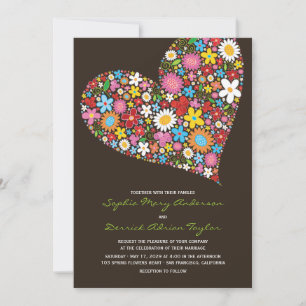 Convites Spring Flowers Heart Whimsical Wedding Invite
