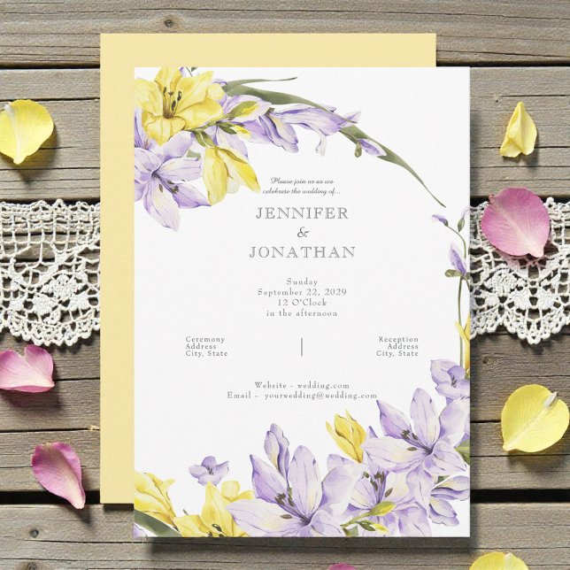 Convites Spring Freesia Wreath Wedding Invitation (Criador carregado)