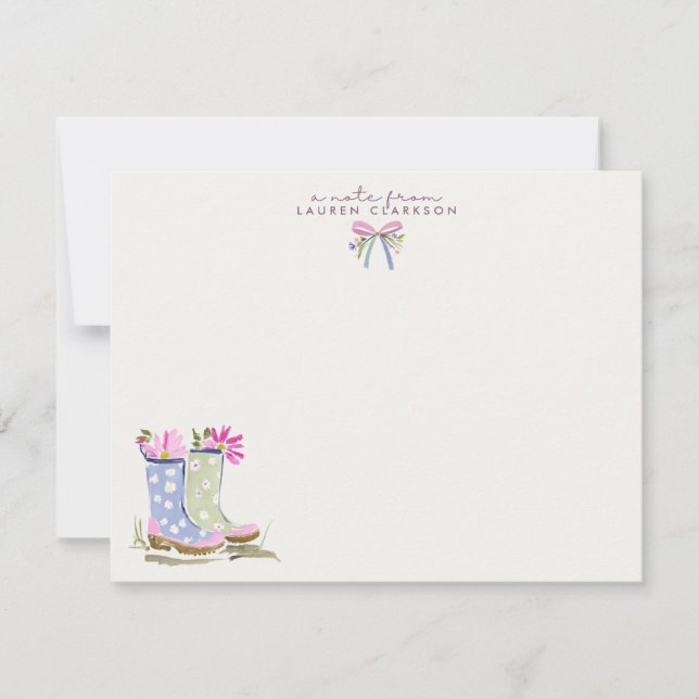 Convites Spring Garden Boots Note Card (Frente)