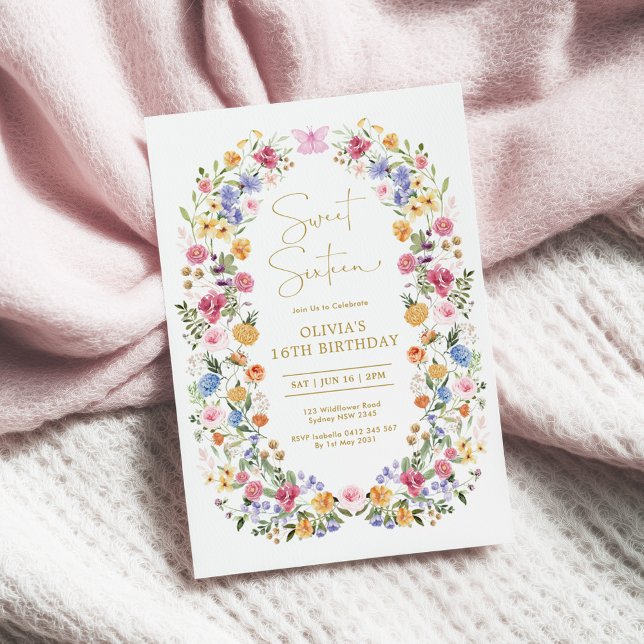 Convites Spring Garden Flower Wreath Sweet 16 Birthday (Criador carregado)