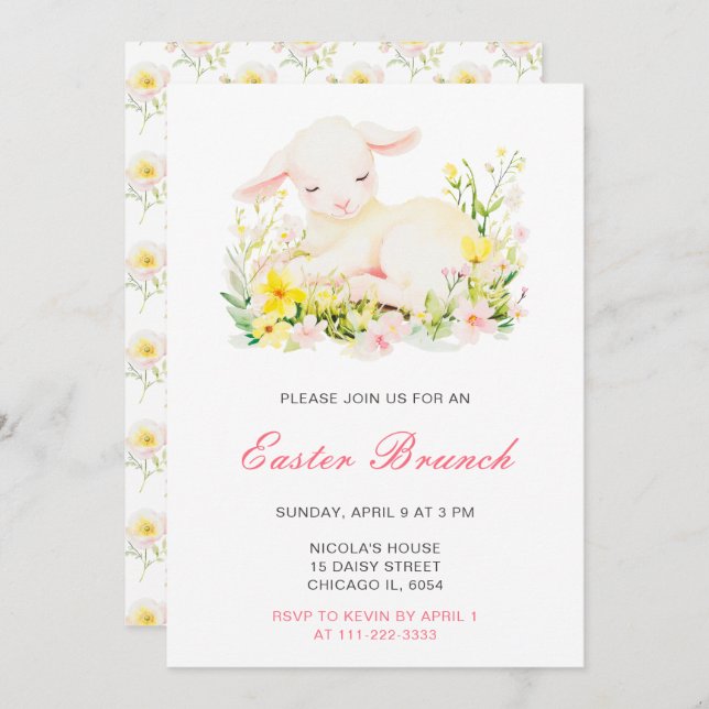 Convites Spring Lamb Easter Brunch (Frente/Verso)