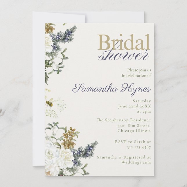 Convites Spring or Winter floral Bridal Shower  (Frente)