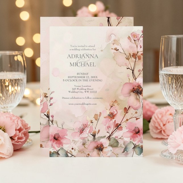 Convites Spring Pink Floral Wedding Invitation (Criador carregado)